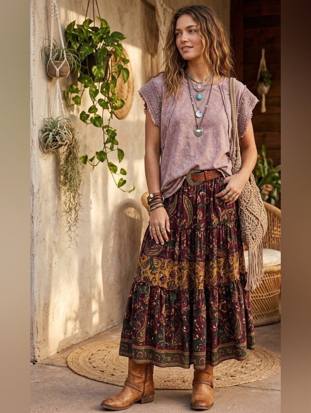 J. Her Embroidered Short Sleeve Top in Brown
